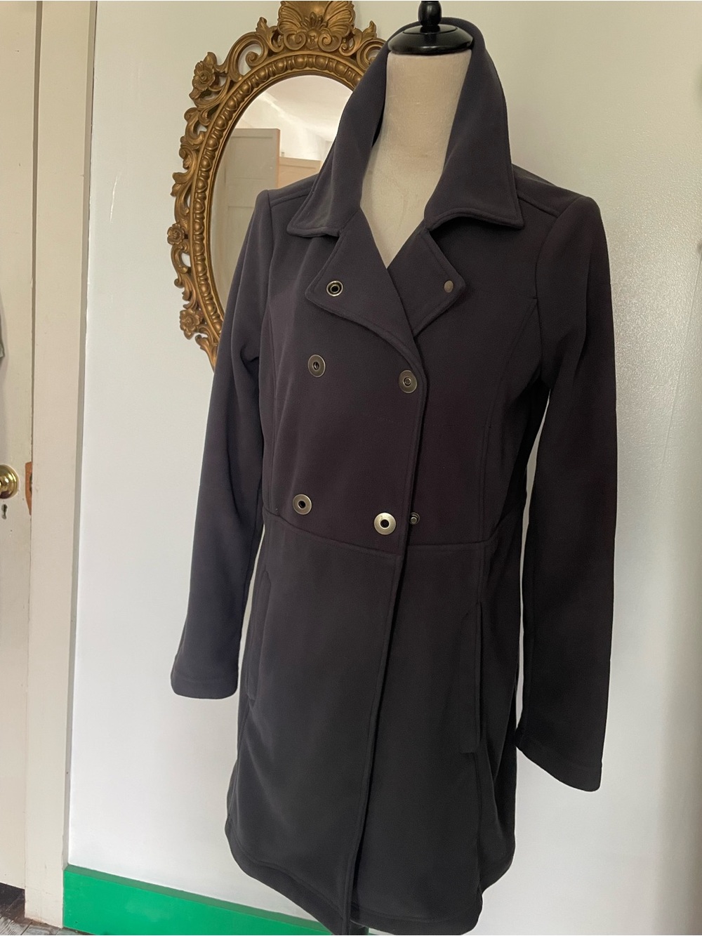Athleta Dark Gray Double-Breasted Women's Coat Fleece Medium